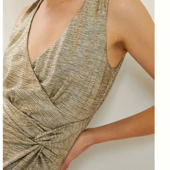 NWT anthropologie gold metallic midi dress w/comfy liner - Picture 2 of 10